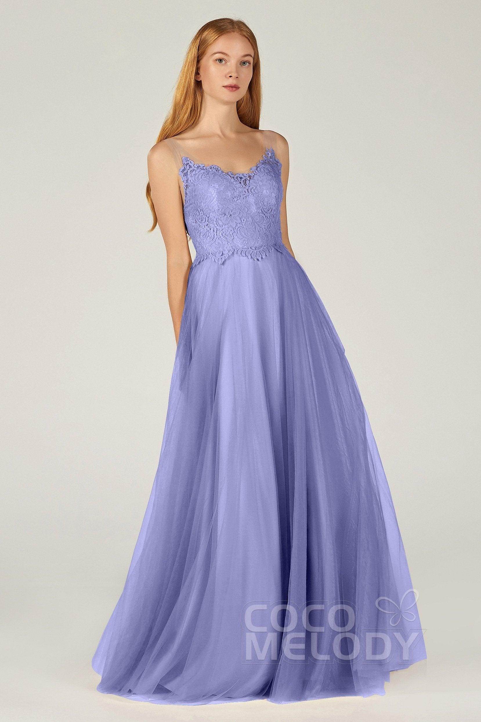 A-Line Floor Length Tulle Lace Bridesmaid Dress CB0378 - COCOMELODY